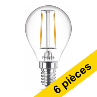 Offre : 6x Philips E14 ampoule LED à filament sphérique 2W (25W) - blanc chaud