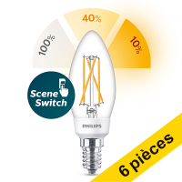 Offre : 6x Philips SceneSwitch E14 lampe LED à filament bougie 5W (40W)