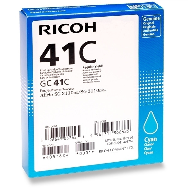 Ricoh GC-41C cartouche d'encre gel haute capacité (d'origine) - cyan 405762 902424 - 1