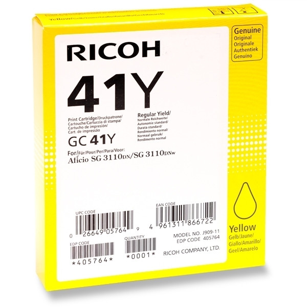 Ricoh GC-41Y cartouche d'encre gel haute capacité (d'origine) - jaune 405764 902427 - 1