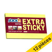 Offre: 12x Stick'n notes extra collantes 76 x 127 mm - jaune fluo