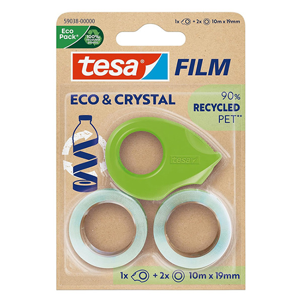 Tesa Eco & Crystal ruban adhésif 19 mm x 10 m (2 rouleaux) + dévidoir 59038-00000-00 203386 - 1