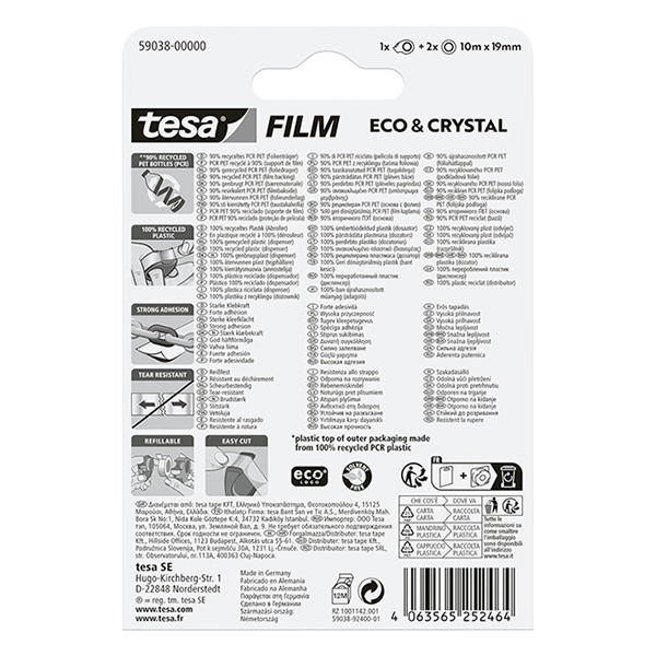 Tesa Eco & Crystal ruban adhésif 19 mm x 10 m (2 rouleaux) + dévidoir 59038-00000-00 203386 - 3