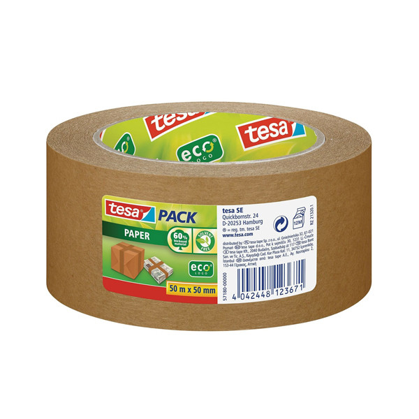 Tesa Eco Forte Adhérence ruban d'emballage papier marron 50 mm x 50 m (1 rouleau) 57180-00000-04 202373 - 1