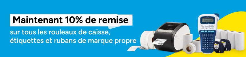 123encre.be - Profitez d'une remise de 10% sur tous les rouleaux de caisse, étiquettes et rubans de marque 123encre.